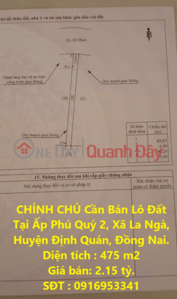 OWNER Needs to Sell Land Lot in Phu Quy 2 Hamlet, La Nga Commune, Dinh Quan District, Dong Nai. Sales Listings