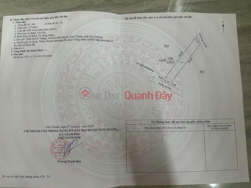 ĐẤT ĐẸP - GIÁ TỐT CẦN BÁN NHANH LÔ ĐẤT TIỀM NĂNG TẠI huyện Kim Thành tỉnh Hải Dương Niêm yết bán