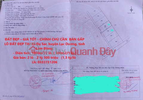 ĐẤT ĐẸP – GIÁ TỐT - CHÍNH CHỦ CẦN BÁN GẤP LÔ ĐẤT ĐẸP TẠI Xã Đạ Sar, huyện Lạc Dương, tỉnh Lâm Đồng. _0