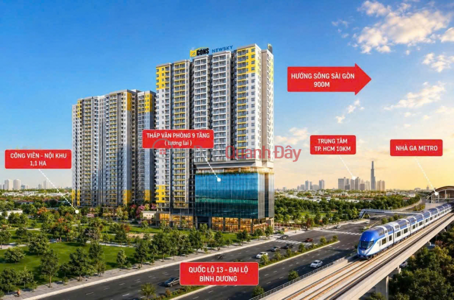 Own a 2-bedroom Bcons NewSky apartment for only 295 million VND, with 4-sided river views, original price 2.7 billion VND, and premium amenities. Sales Listings