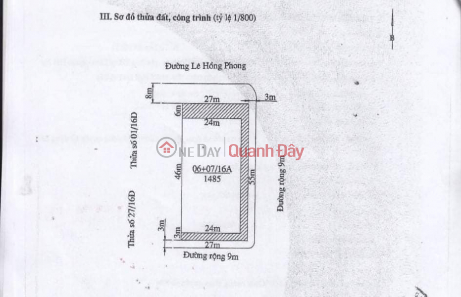 Bán lô đất 1485M mặt đường Lê Hồng Phong Hải An Niêm yết bán