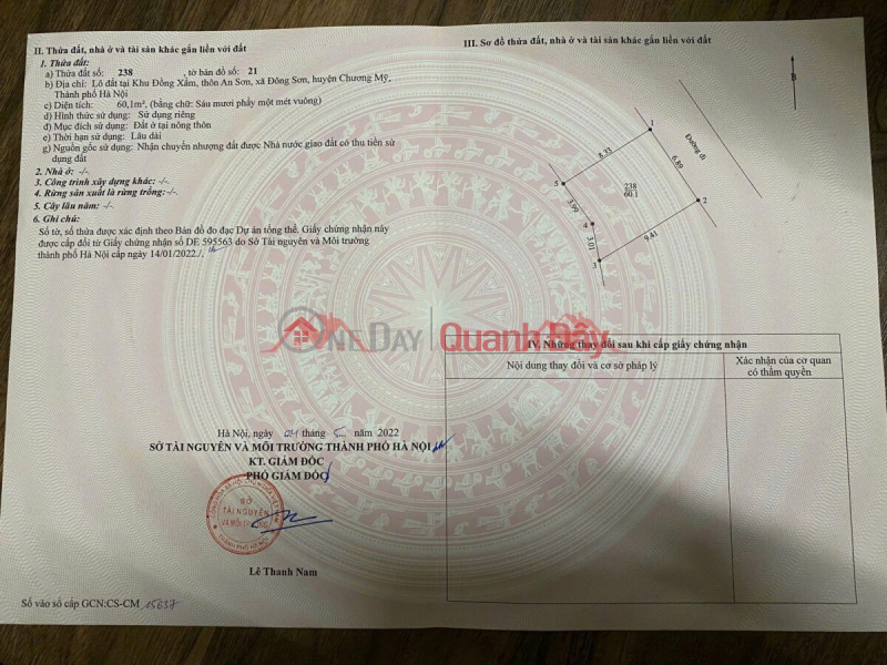 OWNER SELLS 60.1M2 LAND LOT IN DONG SON-CHUONG MY-HANOI, Vietnam, Sales đ 1.4 Billion