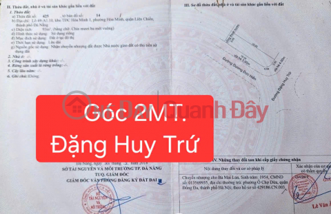ĐẤT GÓC 2MT SÁT BIỂN - ĐƯỜNG ĐẶNG HUY TRỨ & DƯƠNG ĐỨC HIỀN _0