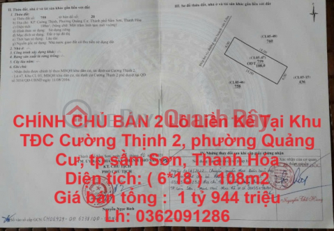 OWNER SELLS 2 Adjacent Lots In Cuong Thinh 2 Resettlement Area - Quang Cu - Sam Son City - Thanh Hoa _0