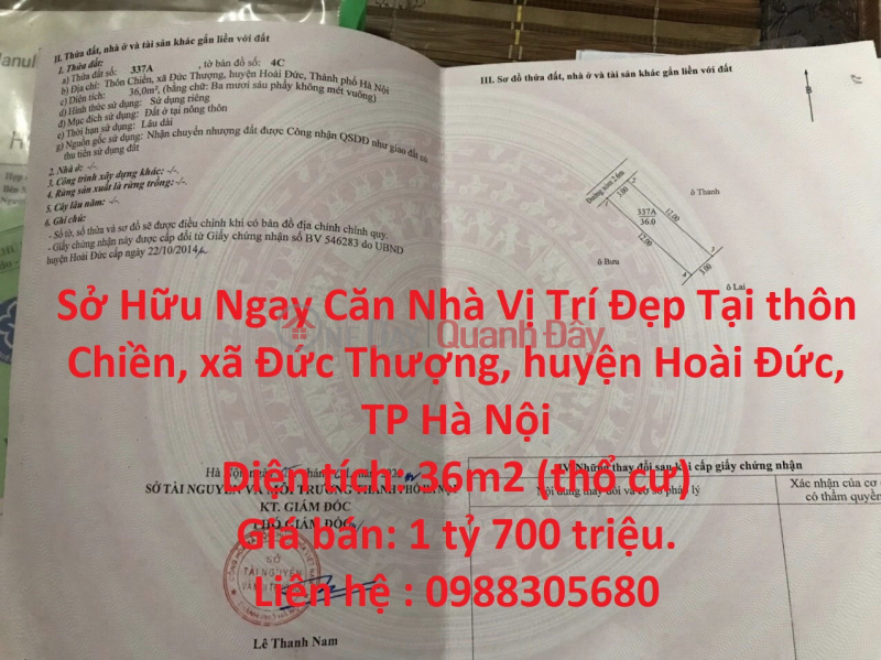 Sở Hữu Ngay Căn Nhà Vị Trí Đẹp Tại Hoài Đức, Hà Nội - Giá Cực Mềm. Niêm yết bán