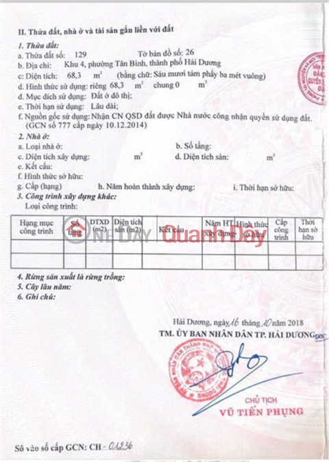 Chính Chủ Cần Bán Lô Đất Tặng Căn Nhà Cấp 4 Tại Khu 4, P.Tân Bình, Hải Dương _0