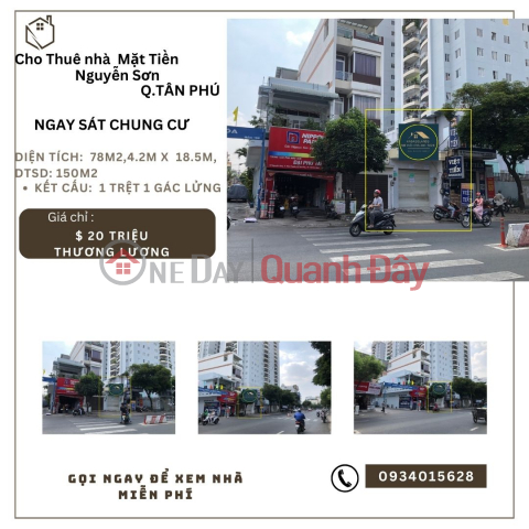 Cho thuê nhà Mặt Tiền Nguyễn Sơn 88m2, 20 triệu, CẠNH CHUNG CƯ _0