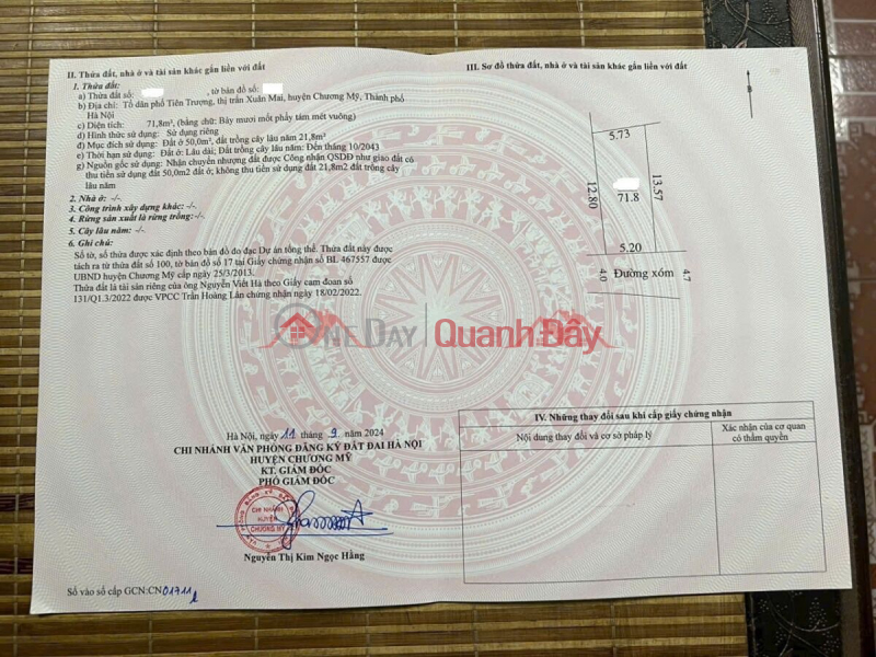 đ 10 triệu, HÀNG HIẾM CÓ TRÊN THỊ TRƯỜNG 71,8M TẠI TIÊN TRƯỢNG-XUÂN MAI-CHƯƠNG MỸ-HÀ NỘI