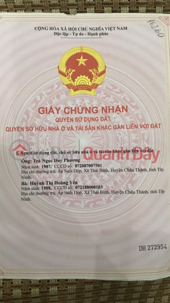 ĐẤT ĐẸP CHÍNH CHỦ - GIÁ TỐT - Tại Ấp Suối Dộp, Xã Thái Bình, Huyện Châu Thành - Tây Ninh | Việt Nam Bán, đ 550 triệu