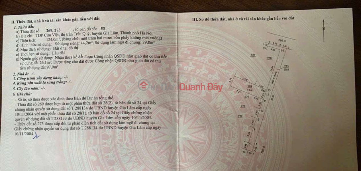 BÁN ĐẤT CỬU VIỆT – TRÂU QUỲ – GIA LÂM GIÁ 6.1 TỶ - LH 0985865658 Niêm yết bán