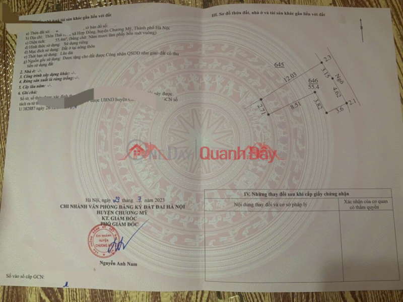 đ 10 Million LAND FOR SALE WITH HOUSE FREE 55.4M AT HOP DONG-CHUONG MY-HANOI