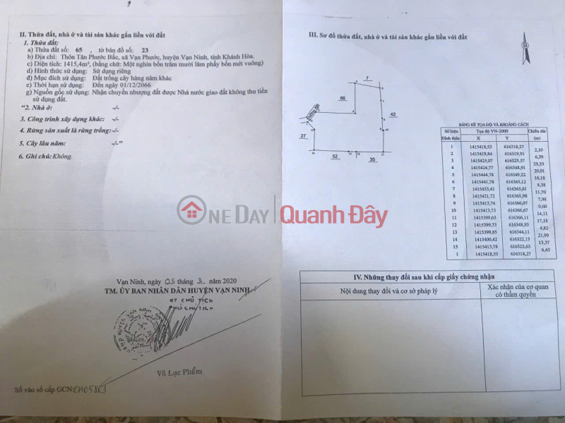 đ 7,26 tỷ | ĐẤT CHÍNH CHỦ - Vị Trí Đẹp thôn Tân Phước Bắc, xã Vạn Phước, Vạn Ninh