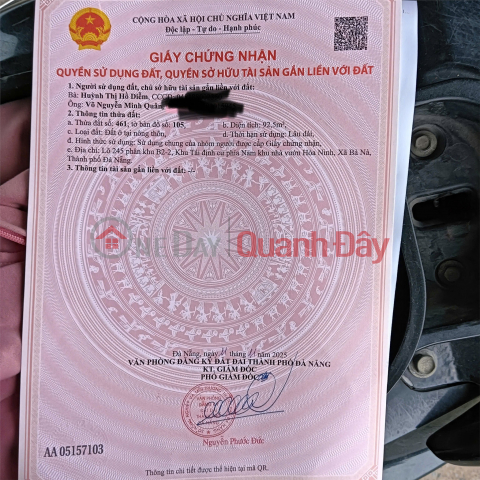 OWNER NEEDS TO SELL A PLOT OF LAND IN THE SOUTH RESETTLEMENT AREA OF HOA NINH GARDEN HOUSES, BA NA COMMUNE, DA NANG CITY. _0