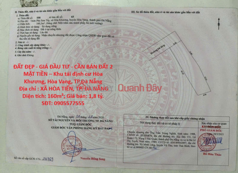 ĐẤT ĐẸP - GIÁ ĐẦU TƯ - CẦN BÁN ĐẤT 2 MẶT TIỀN – Khu tái định cư Hòa Khương, Hòa Vang, TP.Đà Nẵng Niêm yết bán