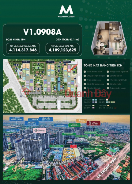 Only 4.1 Billion VND - Own a Luxury 1-bedroom Apartment in Victoria Building in Vinhome Smart City Sales Listings