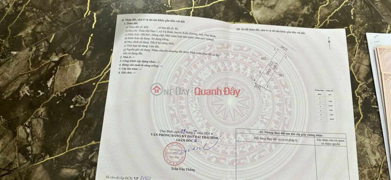 FOR SALE: PRIME LAND PLOT - GOOD PRICE - Lot 108.9, Vu Binh Commune, Kien Xuong District, former Thai Binh Province, now Hung Yen Province. Vietnam, Sales, đ 500 Million