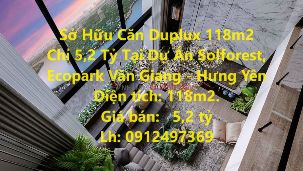 Own a 118m2 Duplux Apartment for Only 5.2 Billion at Solforest Project, Ecopark Van Giang - Hung Yen Sales Listings