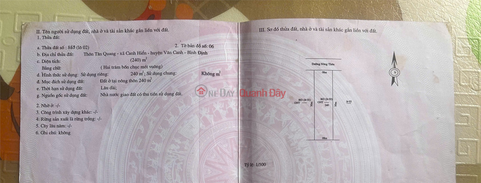 ĐẤT ĐẸP – GIÁ TỐT –CHÍNH CHỦ CẦN BÁN LÔ ĐẤT TẠI Thôn Tân Quang, xã canh hiển , Vân canh, Bình Định Niêm yết bán