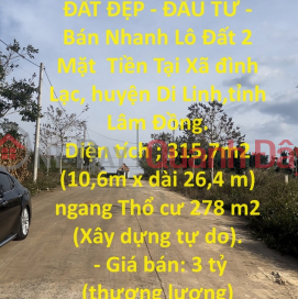 BEAUTIFUL LAND - INVESTMENT - Quick Sale of 2-Front Land Lot in Dinh Lac Commune, Di Linh District, Lam Dong Province. _0