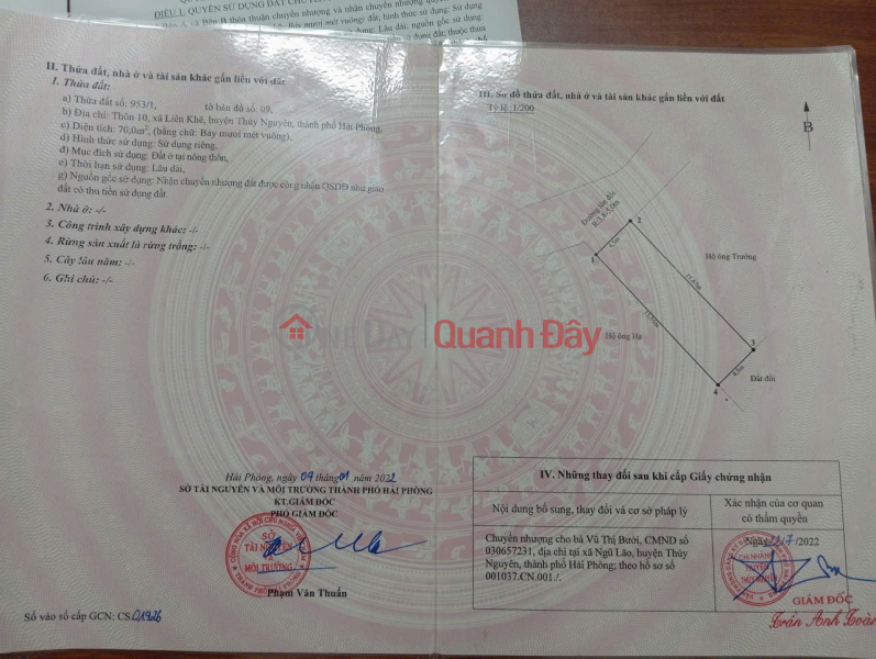 ĐẤT ĐẸP- GIÁ TỐT CHÍNH CHỦ BÁN NHANH LÔ ĐẤT VỊ TRÍ ĐẮC ĐỊA huyện Thủy Nguyên thành phố Hải Phòng Niêm yết bán