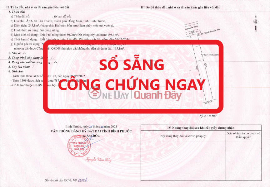 Property Search Vietnam | OneDay | | Niêm yết bán Bán lô đất mặt tiền đường nhựa 32m, Sổ Sẵng Công chứng ngay, Đất TP Đồng Xoài.