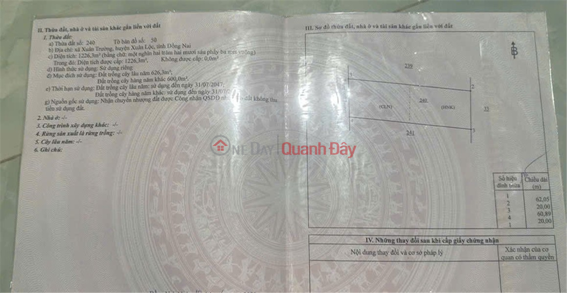 Chính Chủ Bán Đất Để Lo Cho Em Ăn Học Tại Xã Xuân Trường, Xuân Lộc, Đồng Nai Niêm yết bán