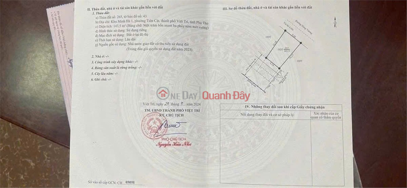 ĐẤT ĐẸP – GIÁ TỐT – CHÍNH CHỦ CẦN BÁN LÔ ĐẤT TOẠ LẠC TẠI Số 1309 Đại Lộ Hùng Vương Niêm yết bán