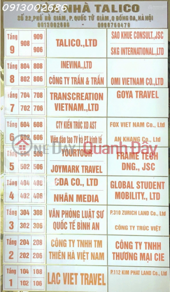 đ 8 triệu/ tháng Cho thuê văn phòng 40-70-100 m2 tại Talico Building 22 Phố Hồ Giám, P.Văn Miếu-QTG, Hà Nội