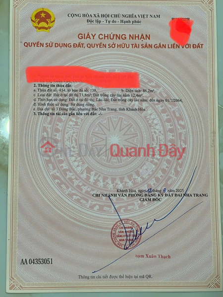 BÁN LÔ ĐẤT GẦN CC HOÀNG QUÂN ( VĨNH HOÀ ) - BẮC NHA TRANG Việt Nam | Bán | đ 4,2 tỷ