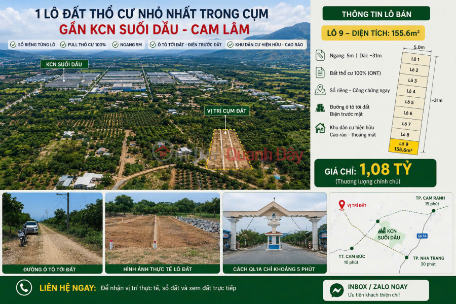Đất nền thổ cư kcn Suối Dầu, Cam Lâm Niêm yết bán