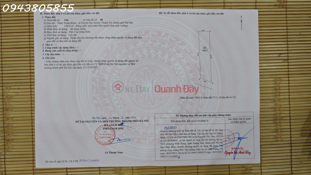 đ 15 Billion Owner needs to sell 149m2 plot of land in Banh Chung village, Chanh Khuc village, Nam Phu commune, Hanoi