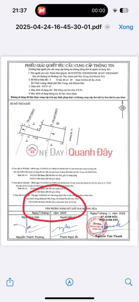 Selling 434m2 of perennial land, National Highway 1, Vinh Luong (North Nha Trang). 1.2 billion _0
