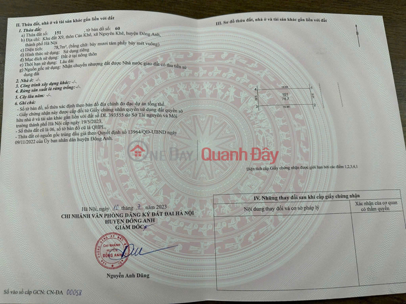 Property Search Vietnam | OneDay | Nhà ở, Niêm yết bán, Bán đất đấu giá X9 Cán Khê- Nguyên Khê Đông Anh : mặt đường quy hoạch 40m