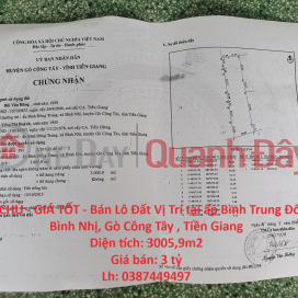 OWNER - GOOD PRICE - Selling Land Lot Location at Binh Trung Dong hamlet, Binh Nhi commune, Go Cong Tay, Tien Giang _0