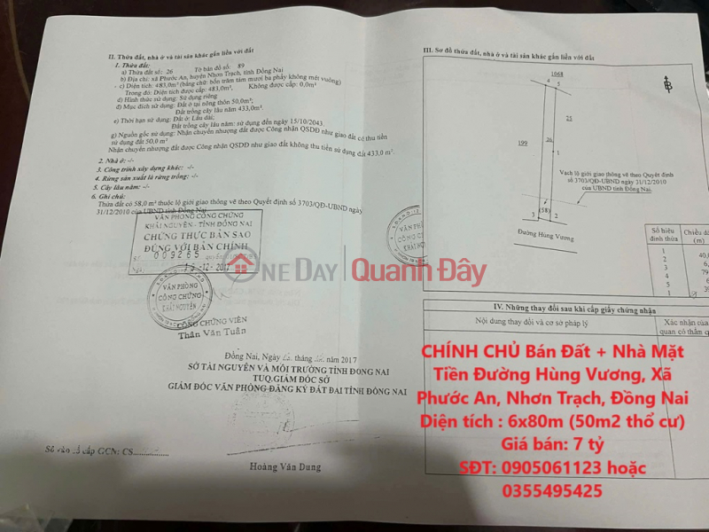 CHÍNH CHỦ Bán Đất + Nhà Mặt Tiền Đường Hùng Vương, Xã Phước An, Nhơn Trạch, Đồng Nai Niêm yết bán