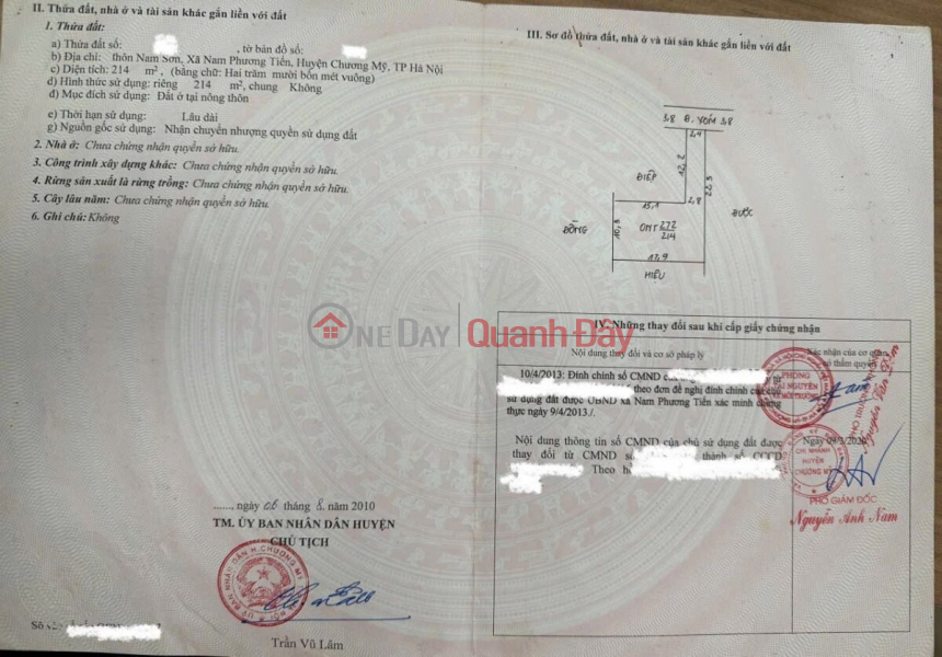 đ 10 Million | OWNER NEEDS TO SELL 214M2 HOUSE IN NAM PHUONG TIEN-CHUONG MY-HANOI