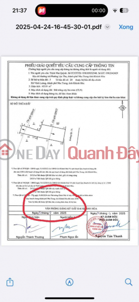Property Search Vietnam | OneDay | Residential | Sales Listings | Selling 434m2 of perennial land, National Highway 1, Vinh Luong (North Nha Trang). 1.2 billion