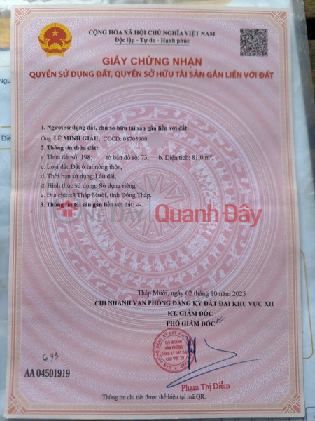 ĐẤT CHÍNH CHỦ- GIÁ TỐT cần bán nhanh lô đất tại thị trấn Mỹ An, huyện Tháp Mười, tỉnh Đồng Tháp, Việt Nam, Bán đ 800 triệu