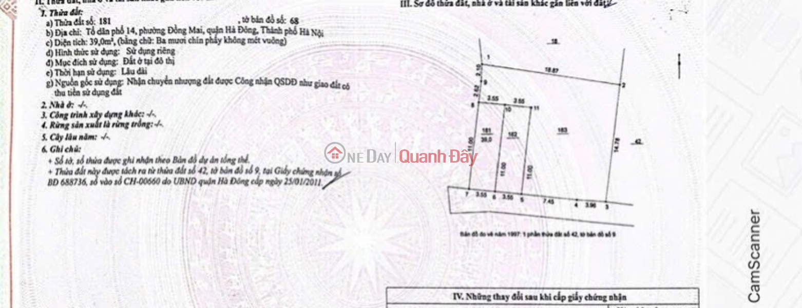 đ 10 Million | OWNER NEEDS TO SELL 39M2 HOUSE AT GROUP 14, DONG MAI-HA DONG-HA NOI