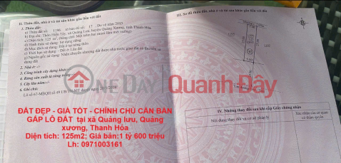 BEAUTIFUL LAND - GOOD PRICE - OWNER URGENTLY NEEDS TO SELL LAND LOT in Quang Luu commune, Quang Xuong, Thanh Hoa _0