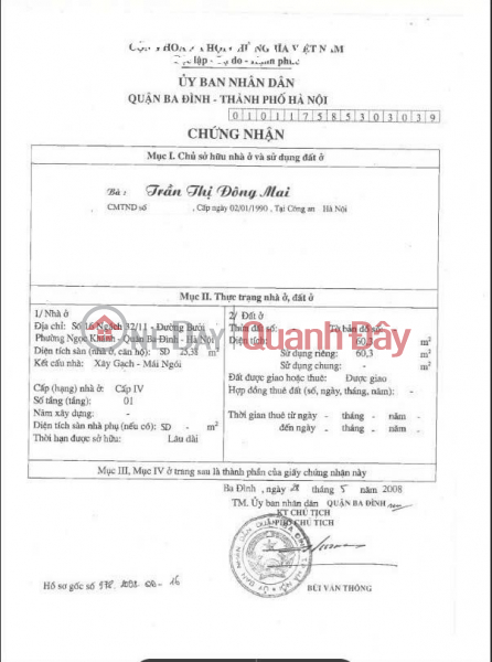 Owner needs to sell house number 16. Alley 32 Buoi street. In front of Thu Le park gate. Sales Listings