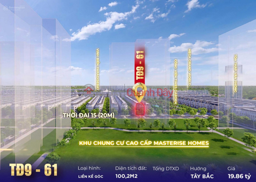 Căn góc TĐ9-61 phân khu Thời Đại Vinhomes Ocean Park 3 cam kết mua lại 135% hỗ trợ vay lãi suất 0% Việt Nam, Bán đ 15 tỷ