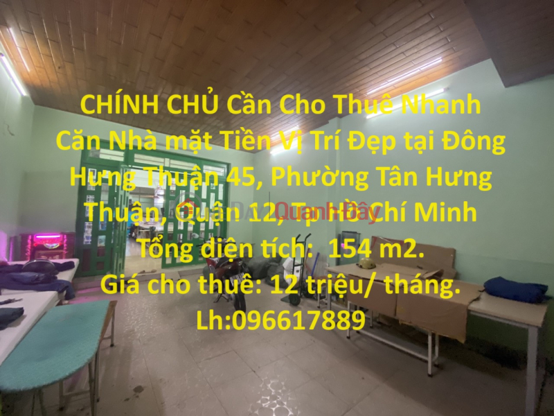 CHÍNH CHỦ Cần Cho Thuê Nhanh Căn Nhà mặt Tiền Vị Trí Đẹp tại quận 12, TPHCM Niêm yết cho thuê
