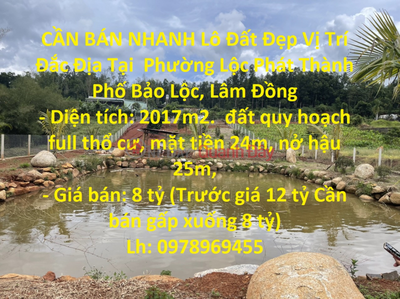 CẦN BÁN NHANH Lô Đất Đẹp Vị Trí Đắc Địa Tại Phường Lộc Phát Thành Phố Bảo Lộc, Lâm Đồng Niêm yết bán