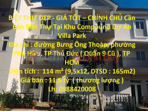 BIỆT THỰ ĐẸP - GIÁ TỐT – CHÍNH CHỦ Cần Bán Biệt Thự Tại Khu Compound Dự Án Villa Park _0