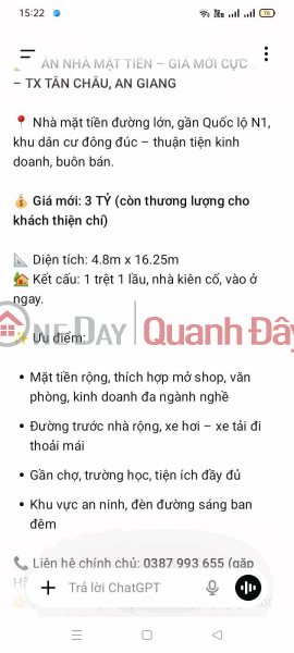 Property Search Vietnam | OneDay | Nhà ở, Niêm yết bán BÁN NHÀ GẤP MẶT PHỐ.4.8M*16.25M.DUONG QUỐC LỘ N1.GIA 3 TỶ CÒN THƯƠNG LƯỢNG LẠI GIÁ VỚI NGƯỜI THIỆN CHÍ