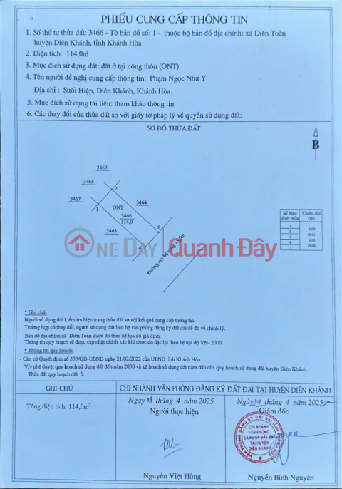 LAND FOR SALE IN THE CENTER OF DIEN KHANH - PRIME LOCATION, VERY GOOD PRICE! _0