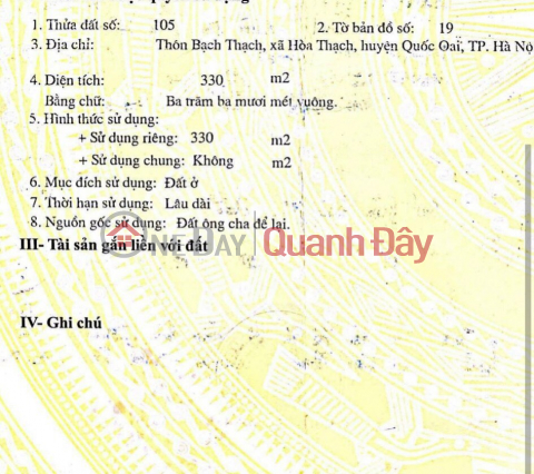 330m2 full thổ Hòa Thạch Quốc Oai, giá 6tr.m2 _0