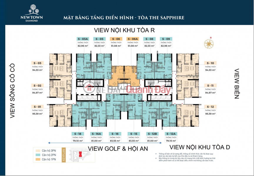 đ 4,38 tỷ, Bán căn hộ 2PN tòa Sapphire dự án Newtown Diamond Đà Nẵng giá chỉ từ 4.38 tỷ