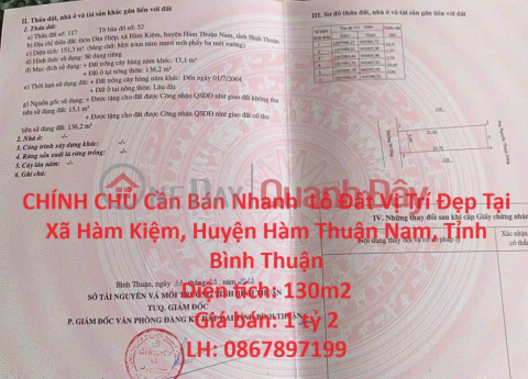 OWNERS Need to Sell Land Lot in Nice Location Quickly in Ham Kiem Commune, Ham Thuan Nam District, Binh Thuan Province _0